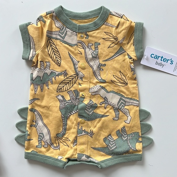 NWT Bundle (2) Carter’s Baby Dinosaur Romper/Bandana Bibs - Picture 2 of 13
